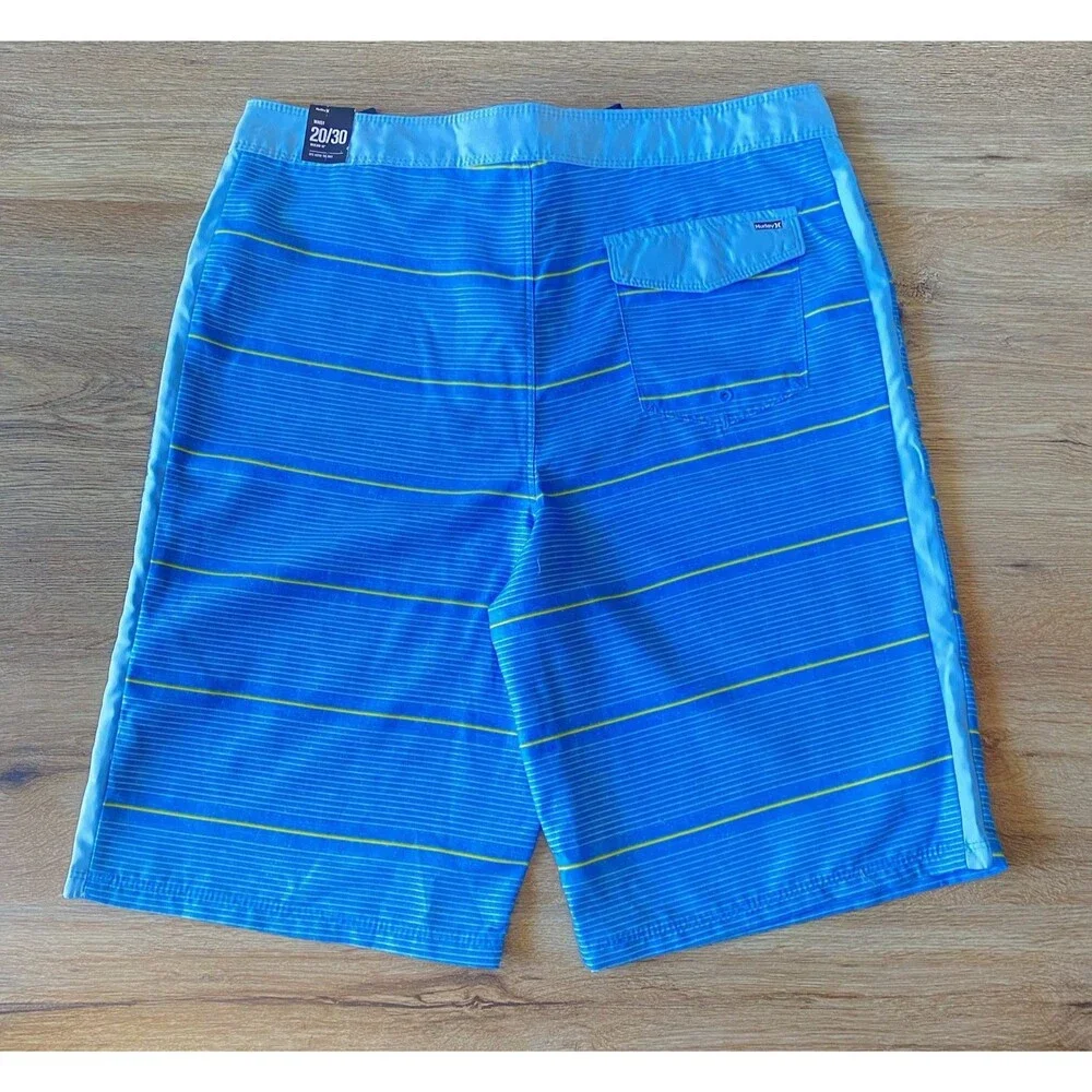 Hurley Boy's Board Shorts Striped Indo Blue Swim Beach Summer Size 20/30 NWT